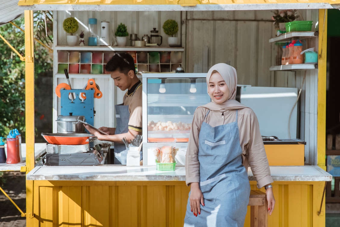 Beautiful Muslim Woman Entrepreneur at Her Small Food Stall